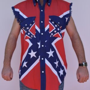 Rebel Flag - Sleeveless Denim Cutoff Shirts - XL