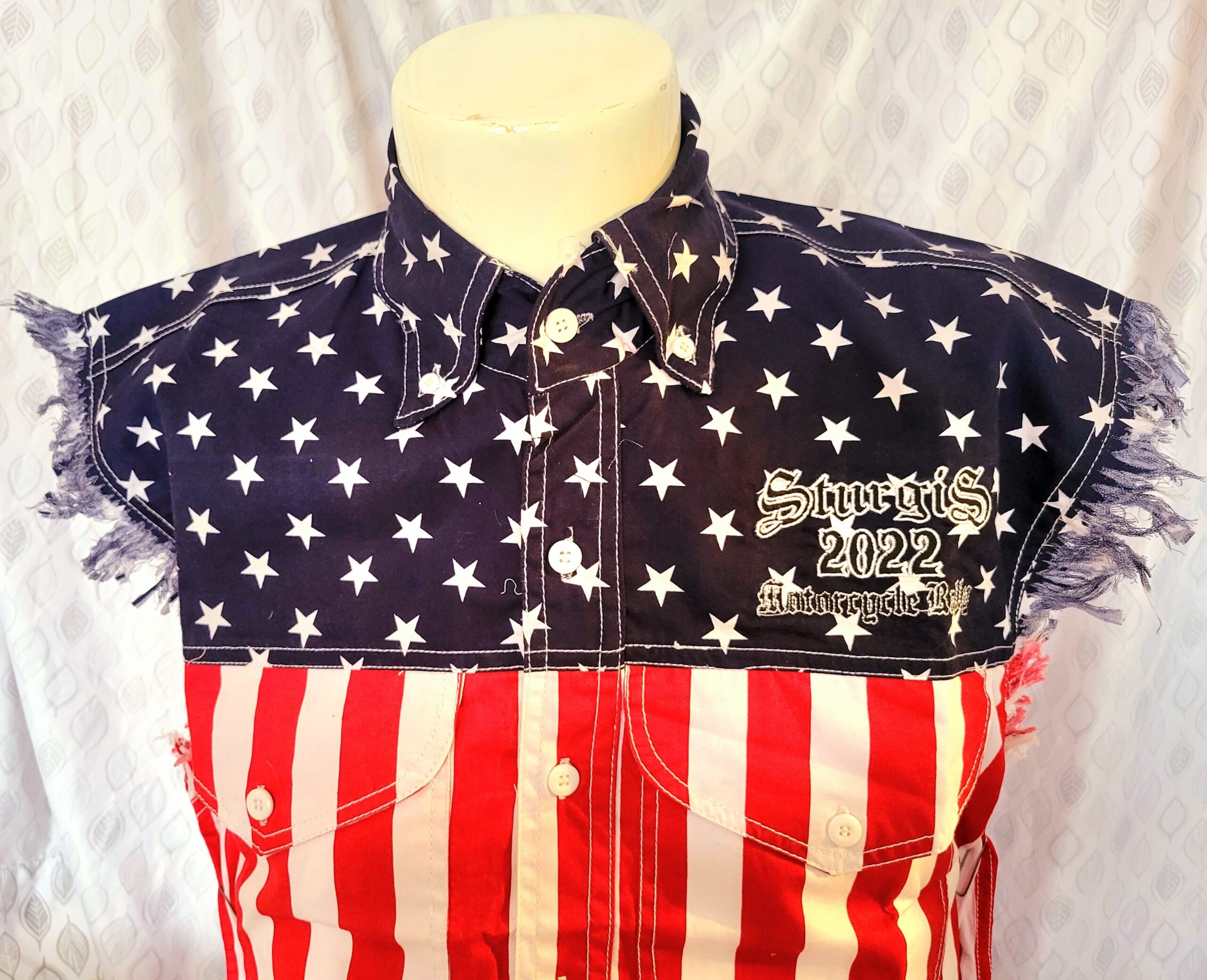 USA Flag Sleeveless Cutoff Shirt -100% Cotton with Sturgis Embriodery ...